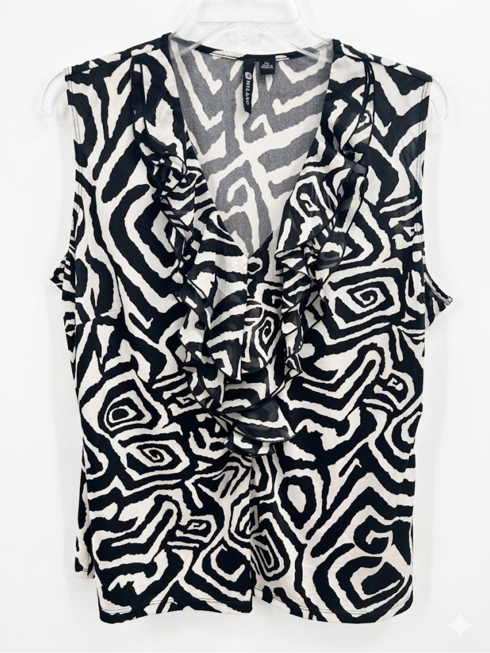 Essentials by Milano Zebra Ruffle V-Neck Tank Top XL EUC